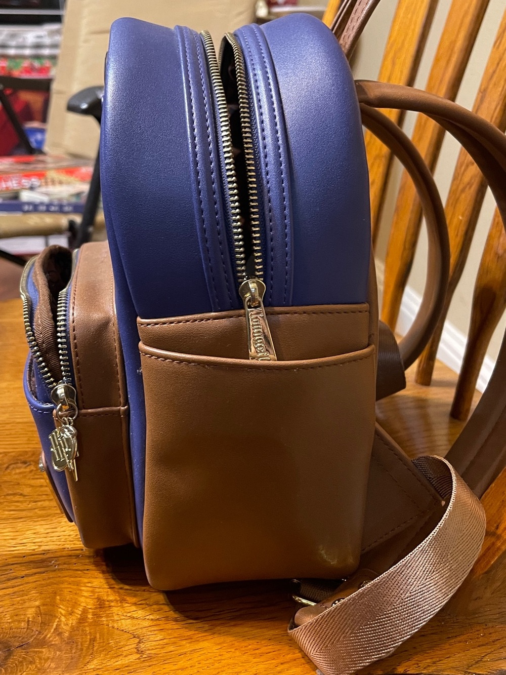 Loungefly Harry Potter Purple and Brown Mini Backpack with Glasses Patch - Picture 2 of 4